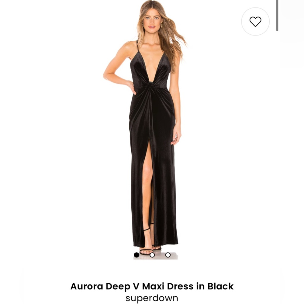 Superdown Black Maxi Gown with Plunge Neckline and Slit